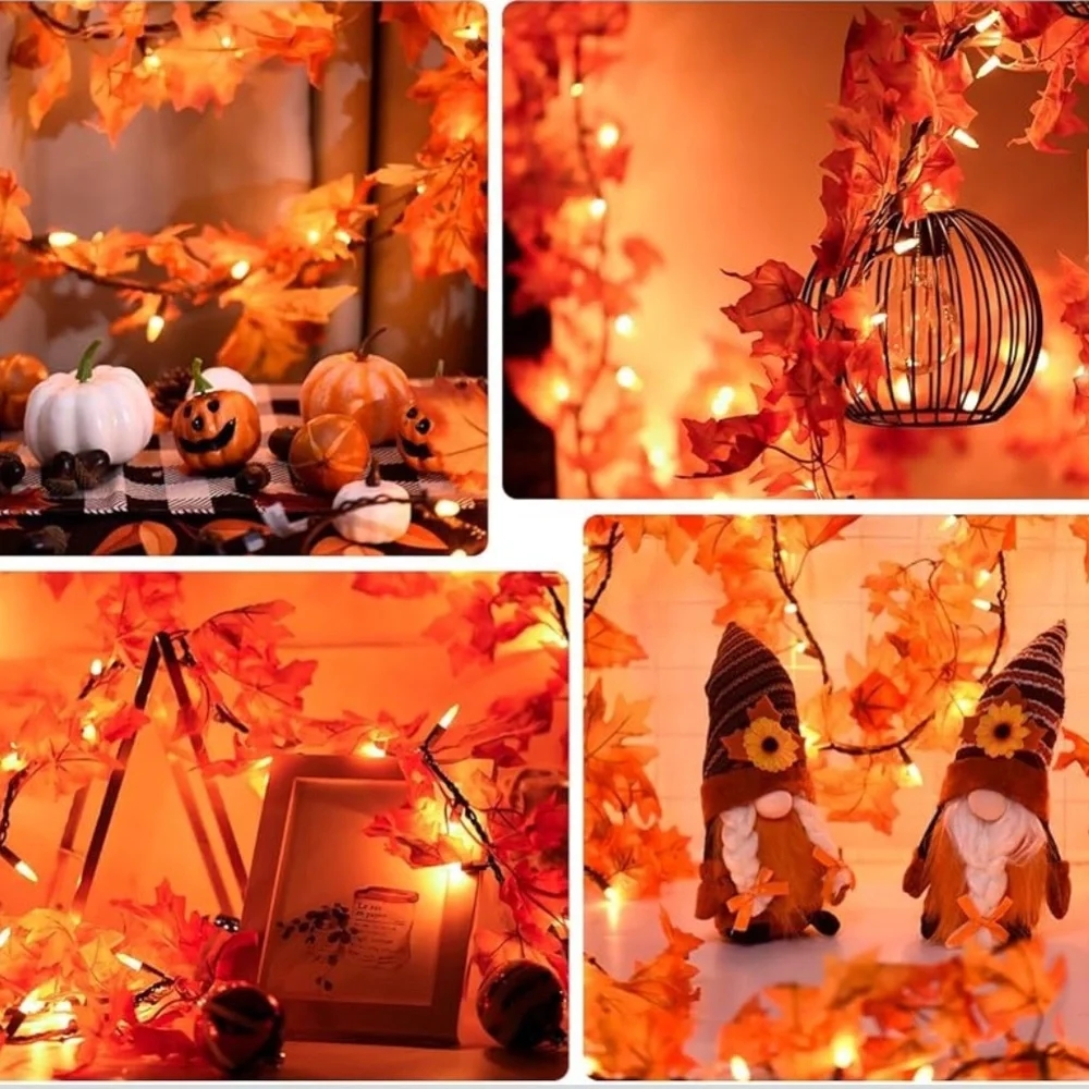 Fall Leaves Thanksgiving Garland with Lights 9FT Plug Fall Garland Fall Lights